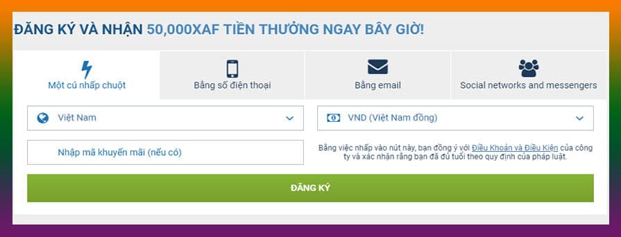 Hình ảnh minh họa giao diện đăng ký tài khoản tại 1xBet