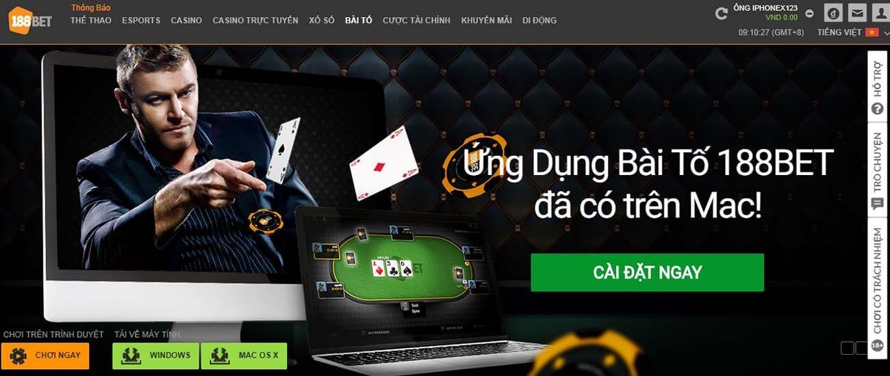 Sòng Poker xì tố không thể bỏ qua tại nhà cái 188Bet