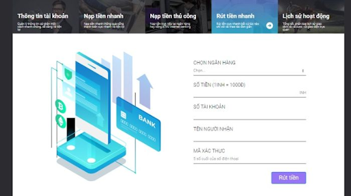 Chọn rút tiền nhanh và điền thông tin rút tiền